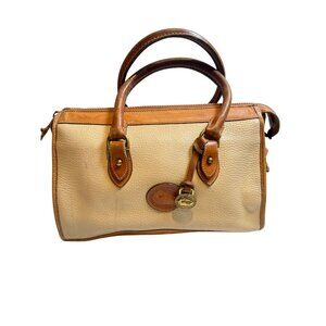 Vintage Dooney & Bourke Two Tone Taupe Saddle Pebbled Leather Satchel Bag
